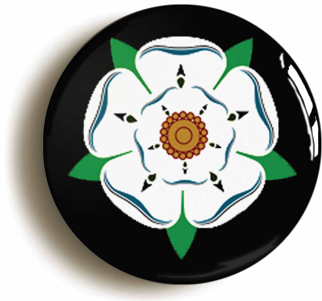 A picture of the front of the product, titled Yorkshire White Rose Button Pin Badge