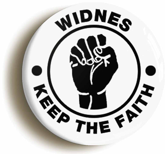 A picture of the front of the product, titled Widnes Keep The Faith Northern Soul Circular 50mm Fridge Magnet