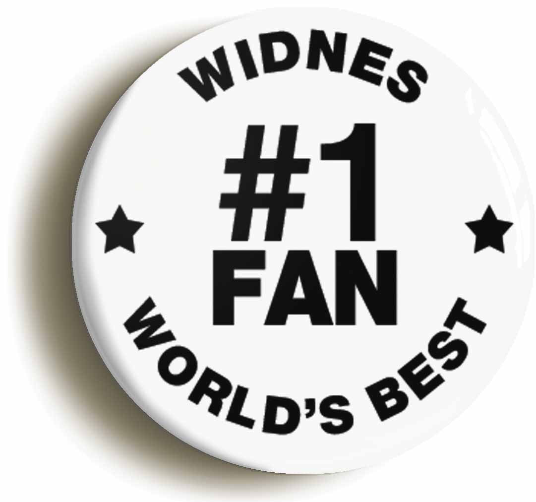 A picture of the front of the product, titled Widnes #1 Fan Circular 50mm Fridge Magnet