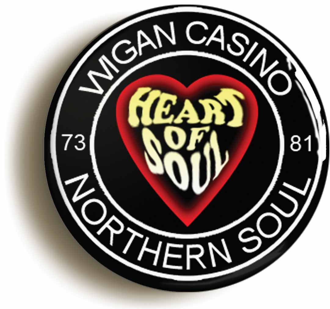 A picture of the front of the product, titled Northern Soul Wigan Casino Heart Of Soul Circular 50mm Fridge Magnet