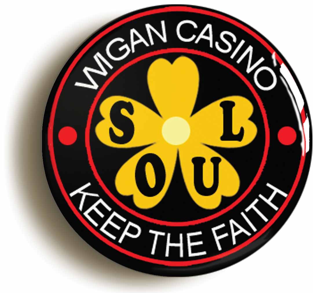 A picture of the front of the product, titled Northern Soul Wigan Casino Keep The Faith Circular 50mm Fridge Magnet