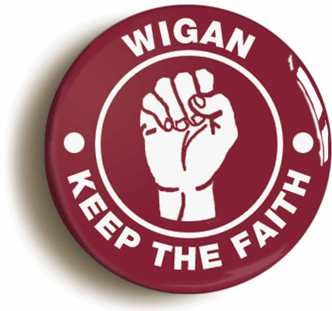 A picture of the front of the product, titled Wigan Keep The Faith Northern Soul Rl Circular 50mm Fridge Magnet