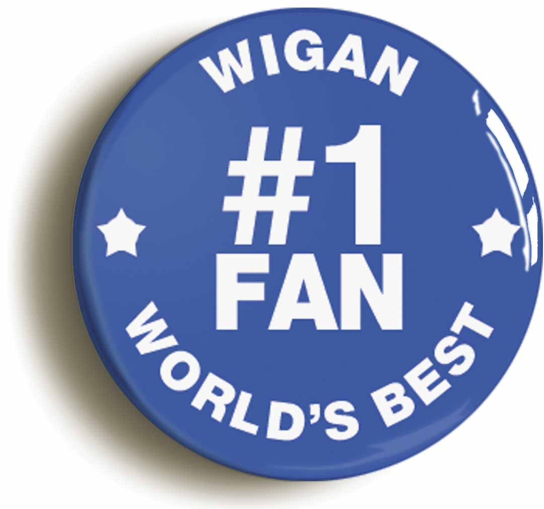 A picture of the front of the product, titled Wigan #1 Fan Circular 50mm Fridge Magnet