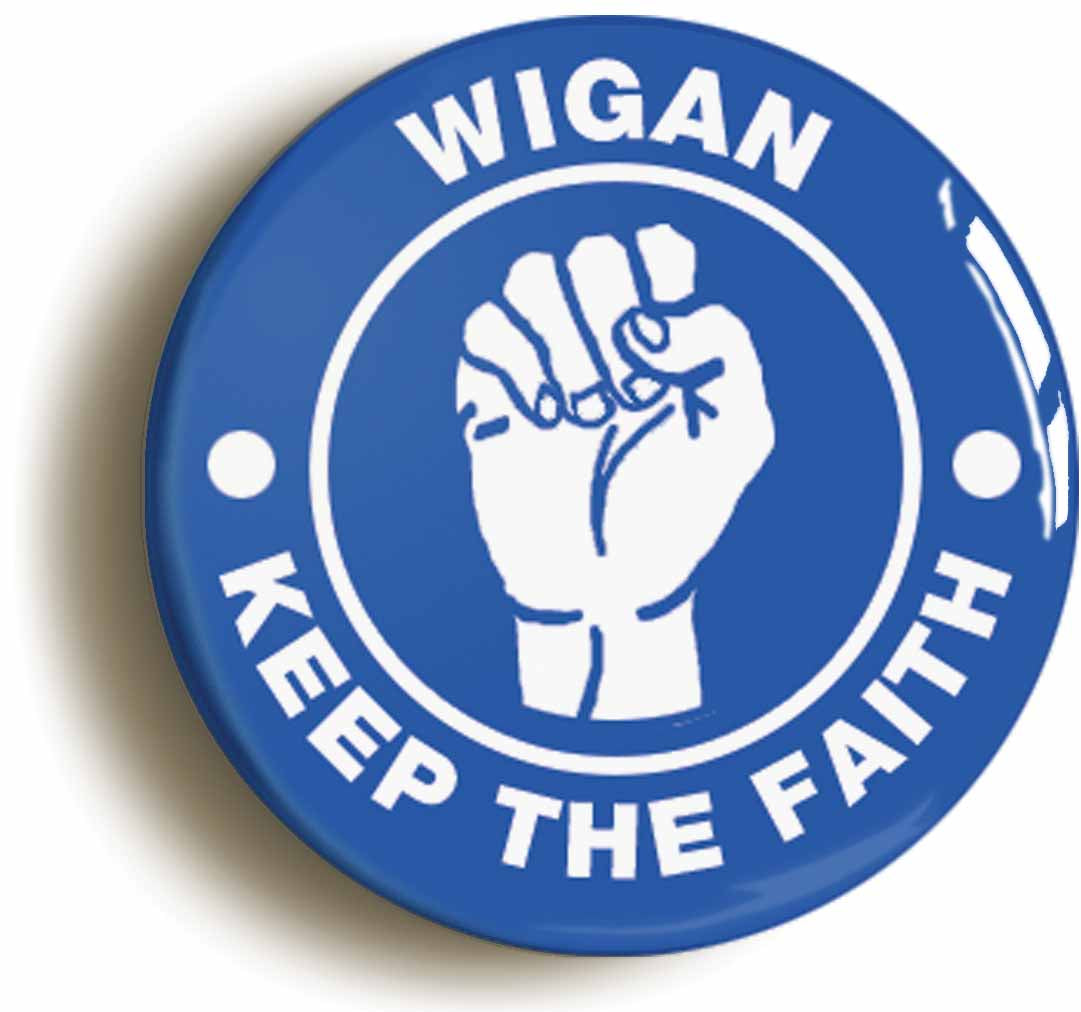A picture of the front of the product, titled Wigan Keep The Faith Northern Soul Circular 50mm Fridge Magnet