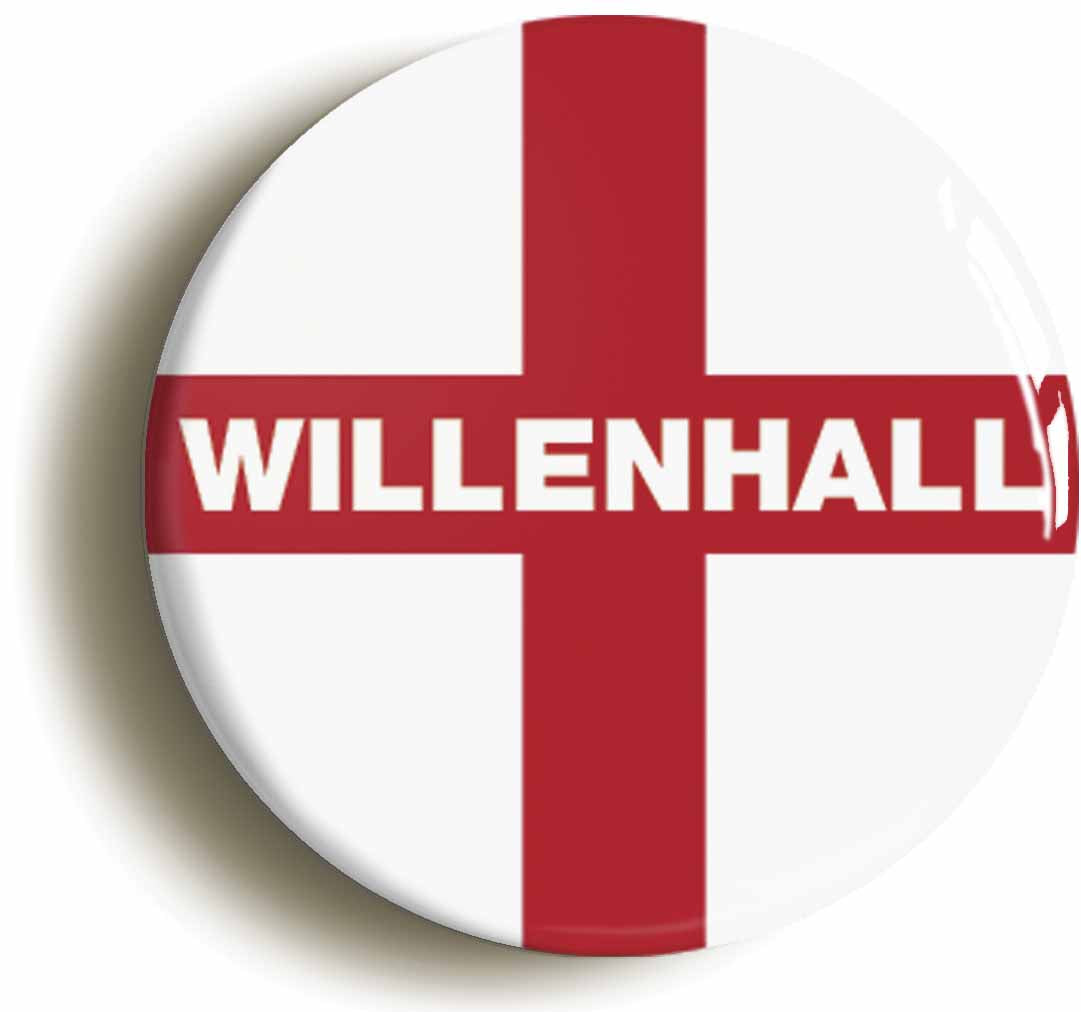 A picture of the front of the product, titled Willenhall England Flag Circular 50mm Fridge Magnet