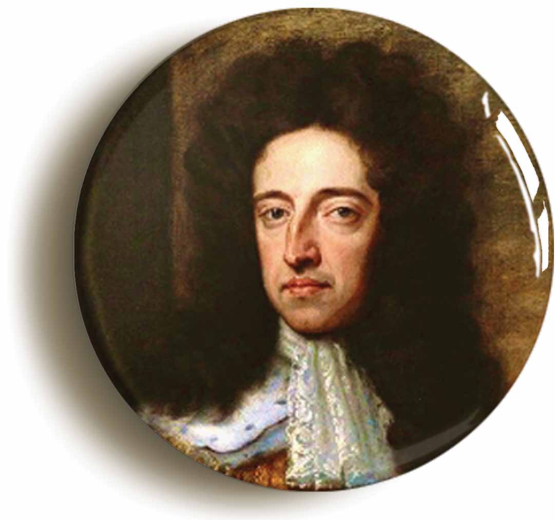 A picture of the front of the product, titled King William III Portrait Button Pin Badge