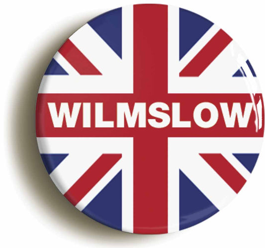 A picture of the front of the product, titled Wilmslow Union Jack Button Pin Badge