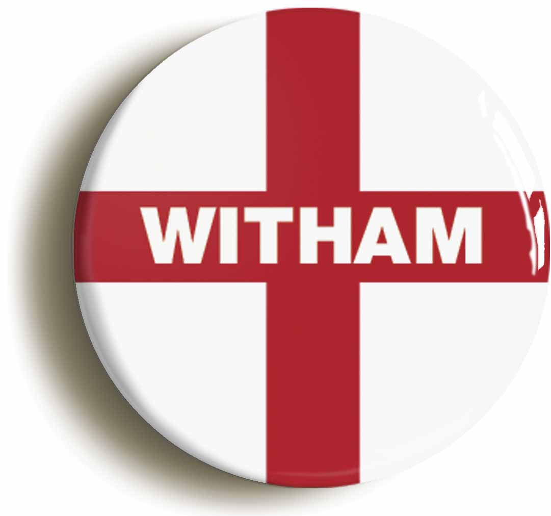 A picture of the front of the product, titled Witham England Flag Circular 50mm Fridge Magnet