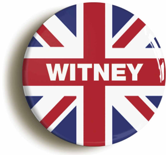 A picture of the front of the product, titled Witney Union Jack Circular 50mm Fridge Magnet
