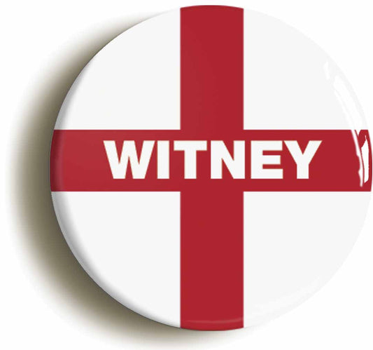A picture of the front of the product, titled Witney England Flag Button Pin Badge