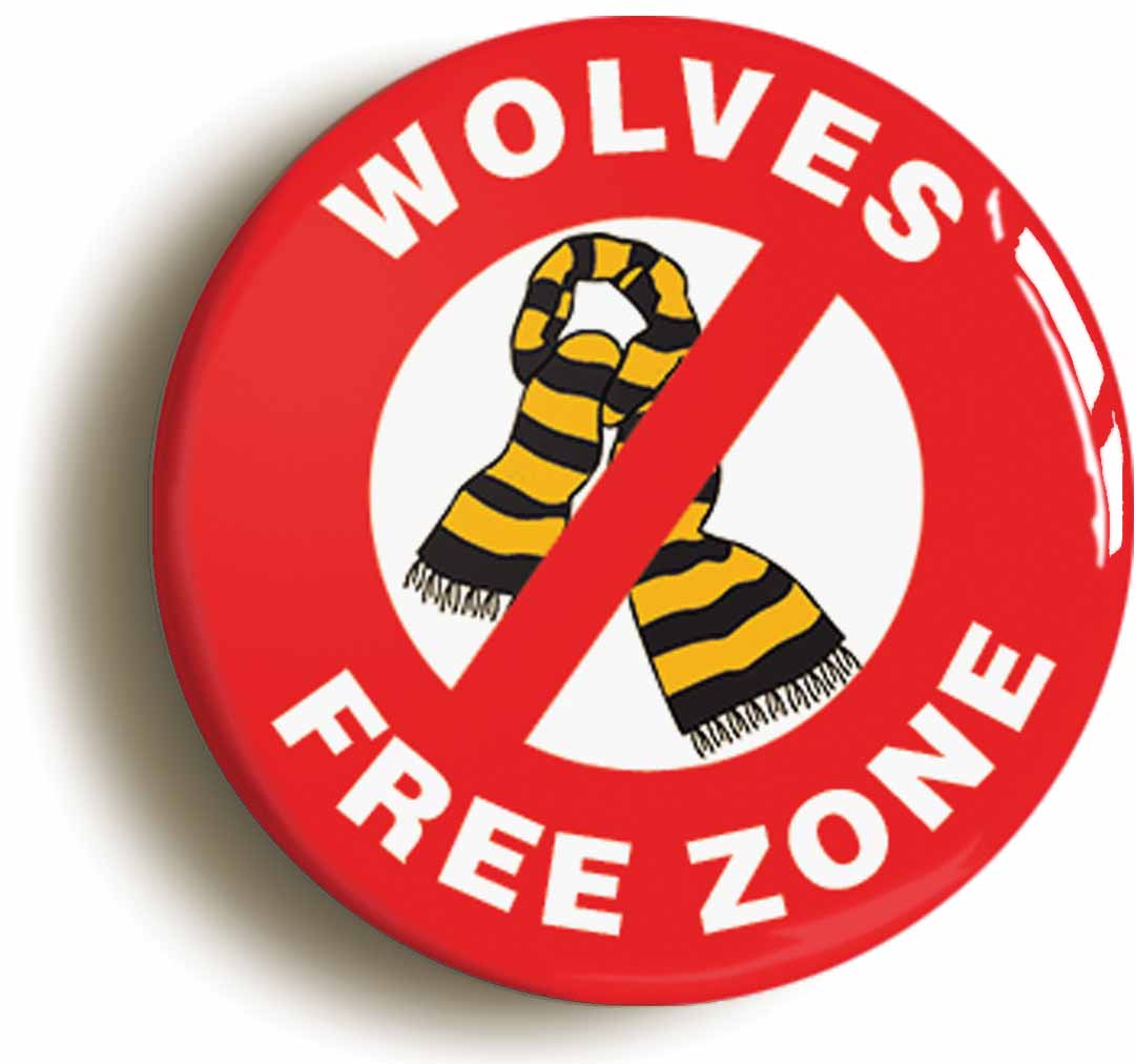 A picture of the front of the product, titled Wolves Free Zone Circular 50mm Fridge Magnet