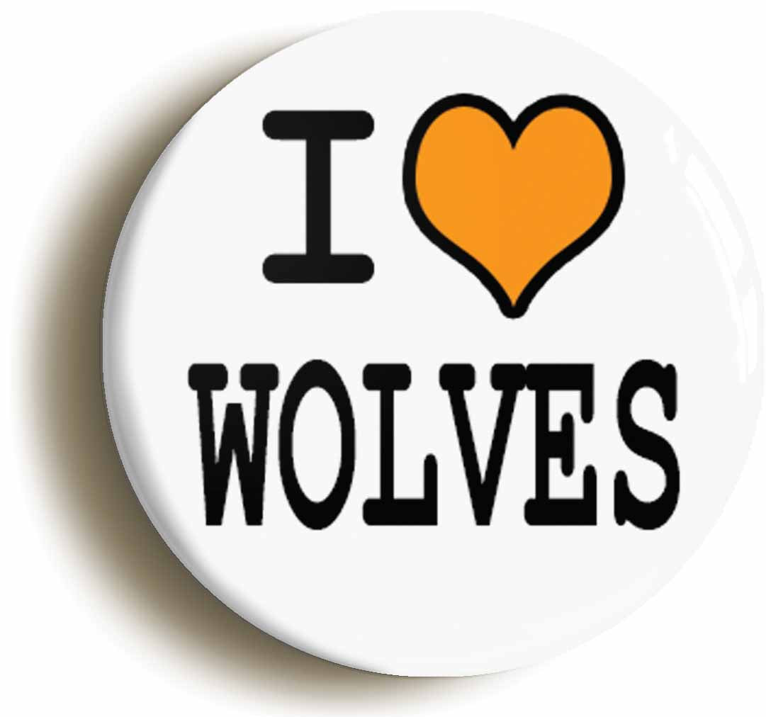 A picture of the front of the product, titled I Heart Love Wolves Circular 50mm Fridge Magnet