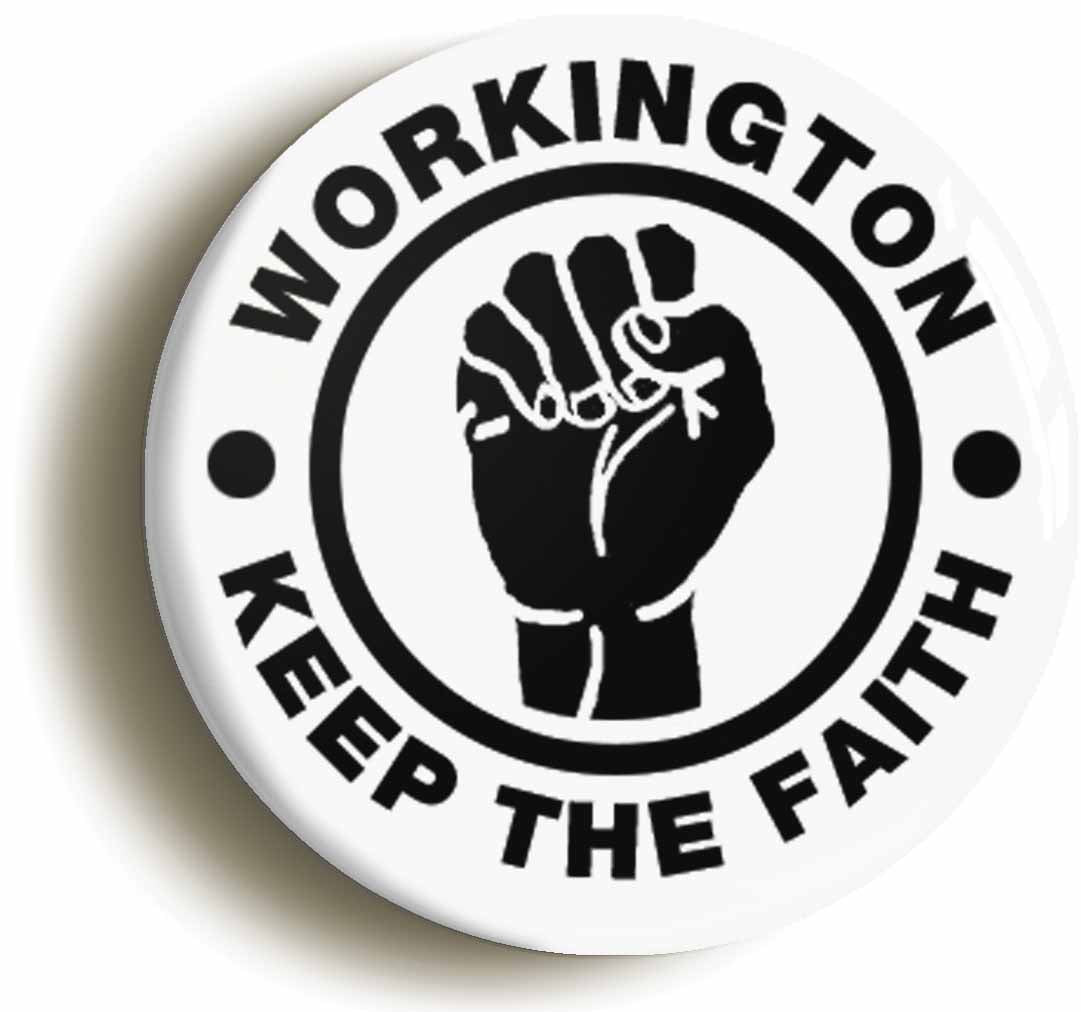 A picture of the front of the product, titled Workington Keep The Faith Circular 50mm Fridge Magnet