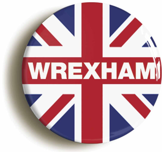 A picture of the front of the product, titled Wrexham Union Jack Button Pin Badge