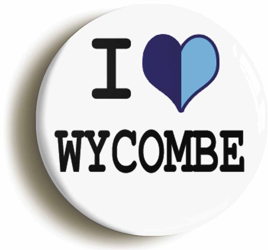 A picture of the front of the product, titled I Heart Love Wycombe Button Pin Badge