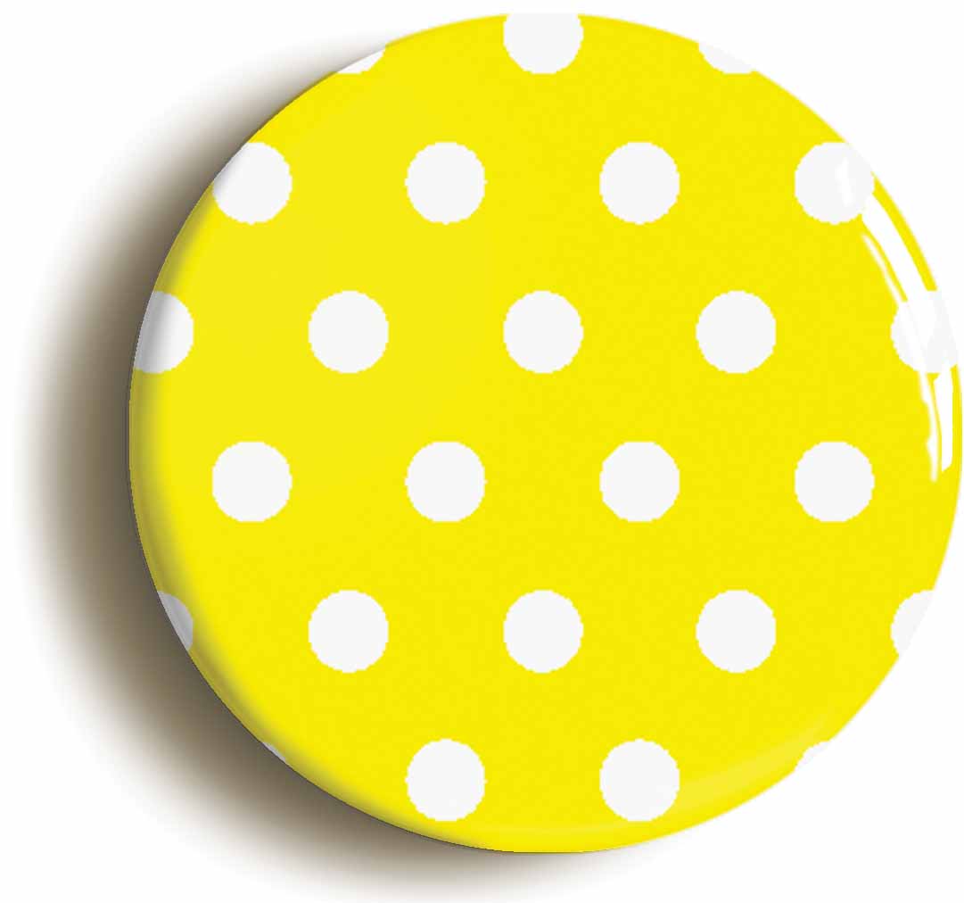 A picture of the front of the product, titled Polka Dot Pattern On Yellow Button Pin Badge