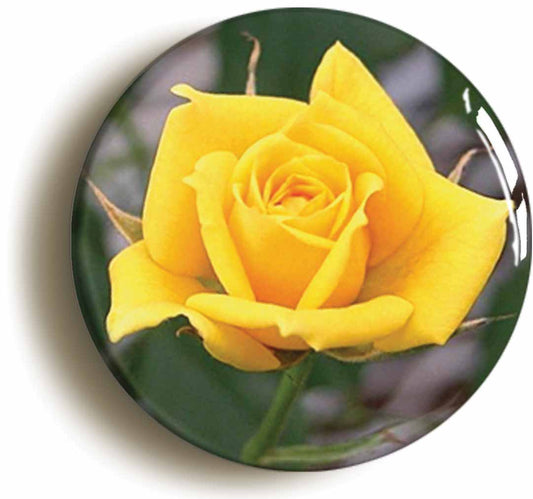 A picture of the front of the product, titled Yellow Rose Flower Circular 50mm Fridge Magnet