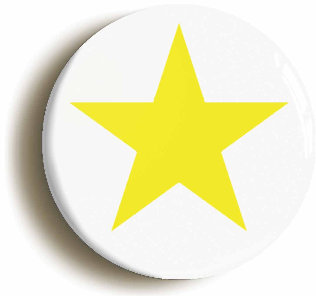 A picture of the front of the product, titled Yellow Star Button Pin Badge