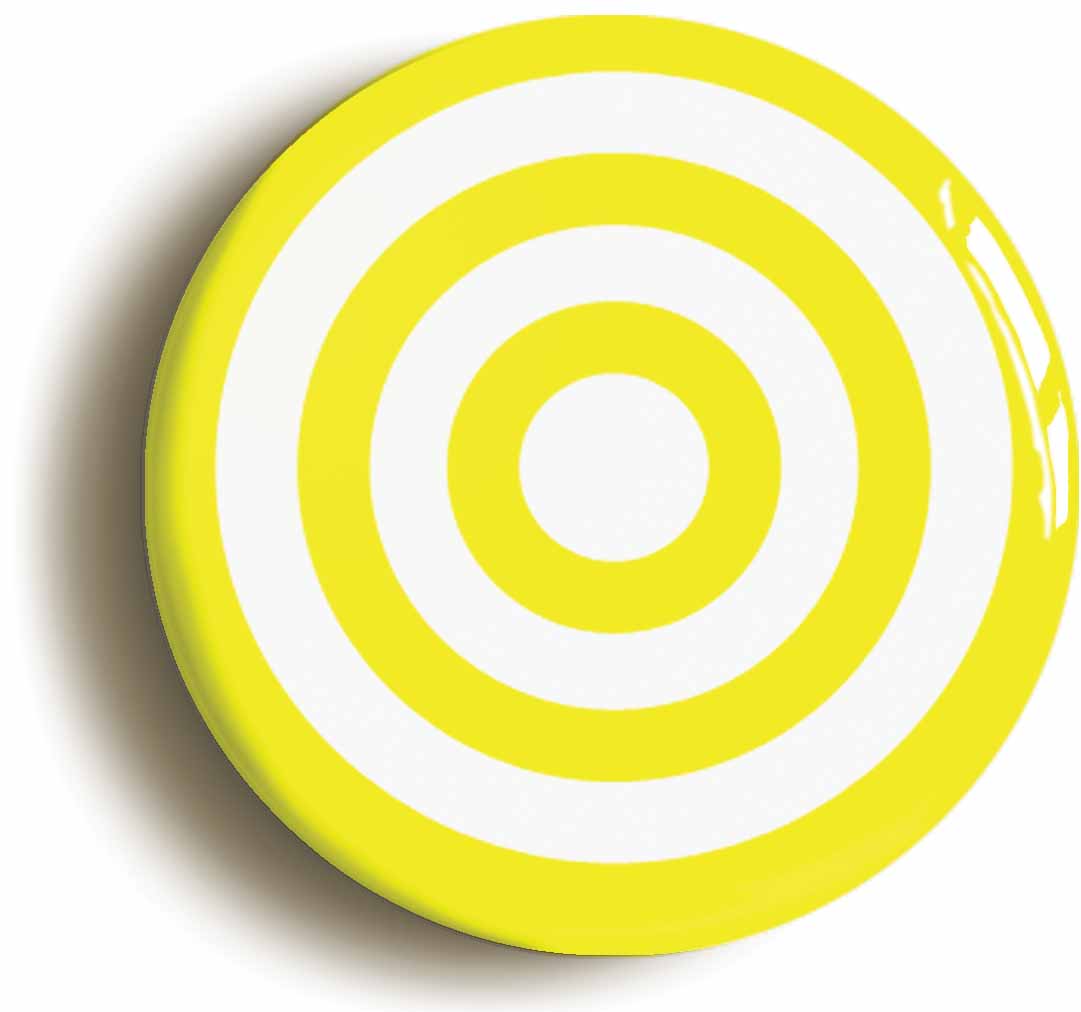 A picture of the front of the product, titled Yellow And White Circles Button Pin Badge