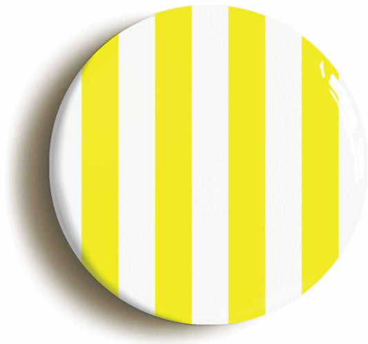 A picture of the front of the product, titled Yellow And White Striped Button Pin Badge