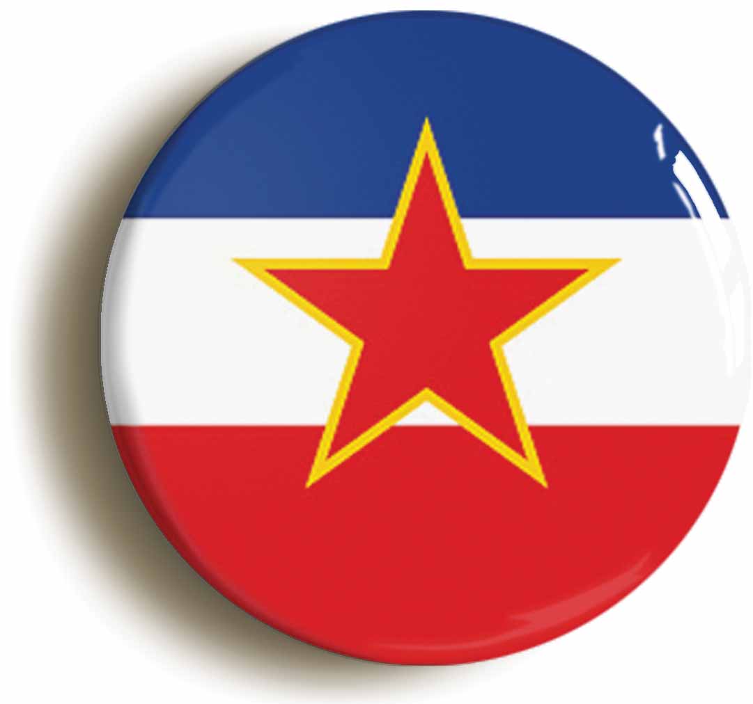 A picture of the front of the product, titled Yugoslavia National Flag Button Pin Badge