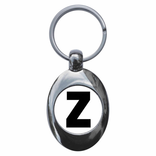 A picture of the front of the product, titled Letter Z Metal Keyring With Trolley Coin