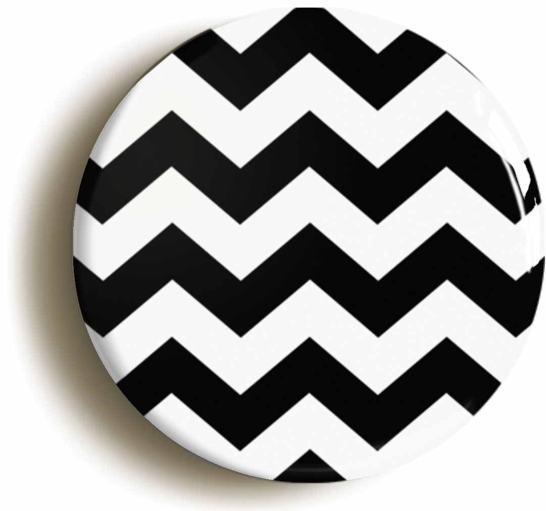 A picture of the front of the product, titled Mod Zig Zag Pattern Retro Sixties Button Pin Badge